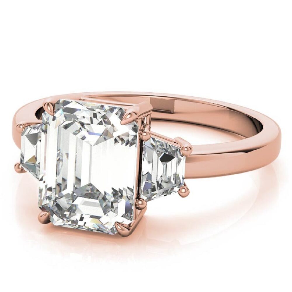 0.70 CT Emerald Cut Lab Grown Diamond Side Stone Engagement Ring, Solitaire Design, Petite Shank - Image 3