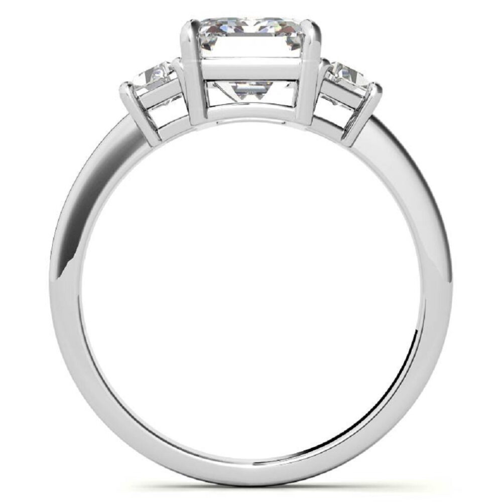 0.70 CT Emerald Cut Lab Grown Diamond Side Stone Engagement Ring, Solitaire Design, Petite Shank - Image 4