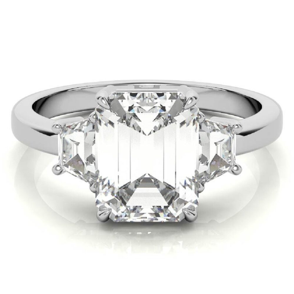 0.70 CT Emerald Cut Lab Grown Diamond Side Stone Engagement Ring, Solitaire Design, Petite Shank - Image 7