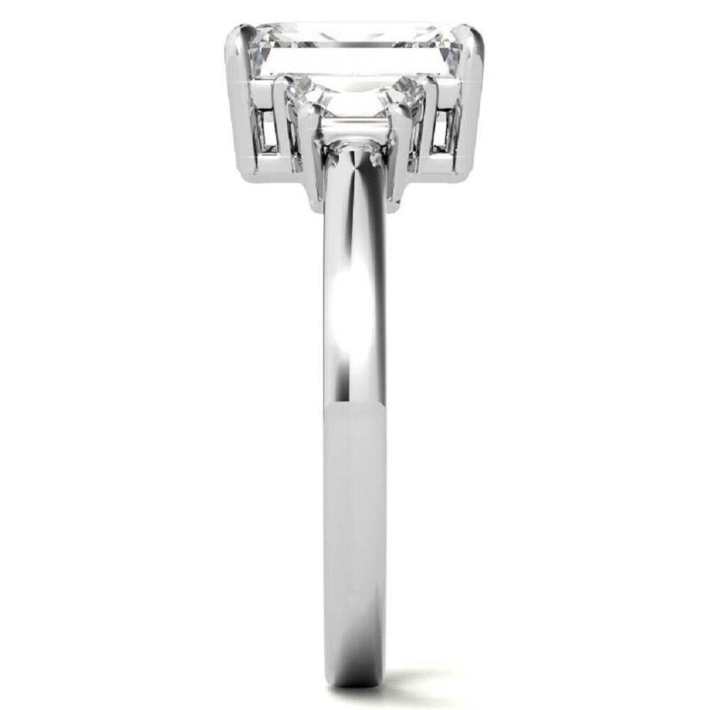 0.70 CT Emerald Cut Lab Grown Diamond Side Stone Engagement Ring, Solitaire Design, Petite Shank - Image 5