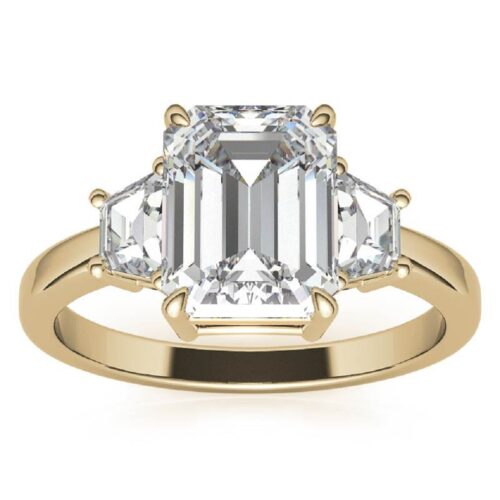 0.70 CT Emerald Cut Lab Grown Diamond Side Stone Engagement Ring, Solitaire Design, Petite Shank
