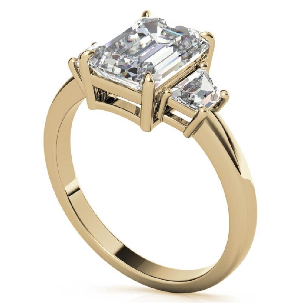 0.70 CT Emerald Cut Lab Grown Diamond Side Stone Engagement Ring, Solitaire Design, Petite Shank - Image 2