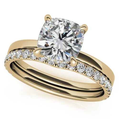 0.92 CT Cushion Cut Lab Grown Diamond Wedding Ring Set, Petite Shank and Solitaire Design